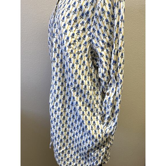 Duluth Trading XL Hemp Cotton Blend Artisan Floral Ikat Button Up Tunic Blouse - Picture 5 of 14